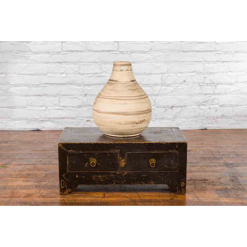 Chinese Qing Dynasty 19th Century Low Kang Dark Brown Lacquered Cabinet