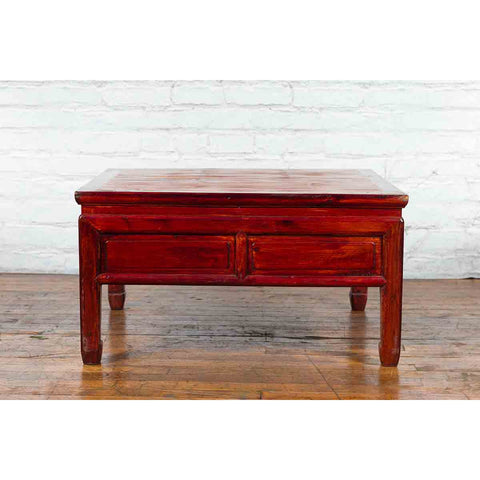 Chinese Dark Red Lacquered Coffee Table with Bamboo Top and Long Drawers-YN4080-13. Asian & Chinese Furniture, Art, Antiques, Vintage Home Décor for sale at FEA Home