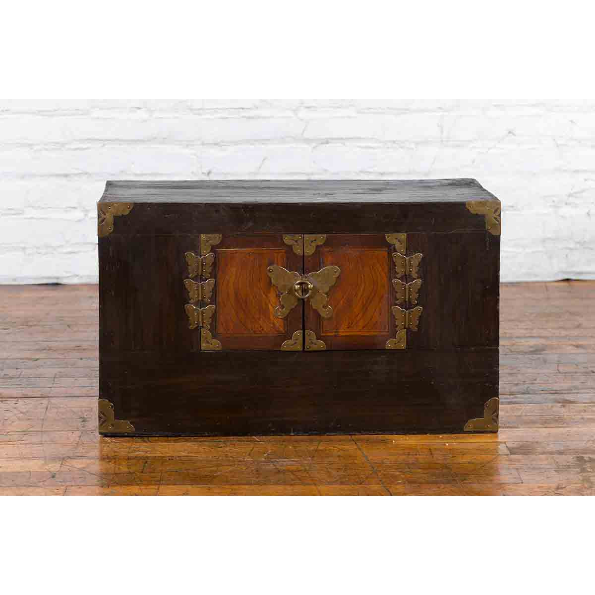 Korean Late 19th Century Two-Toned Side Chest with Brass Butterfly Hardware-2. Asian & Chinese Furniture, Art, Antiques, Vintage Home Décor for sale at FEA Home