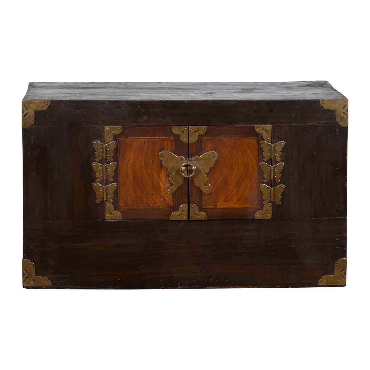 Korean Late 19th Century Two-Toned Side Chest with Brass Butterfly Hardware-1. Asian & Chinese Furniture, Art, Antiques, Vintage Home Décor for sale at FEA Home