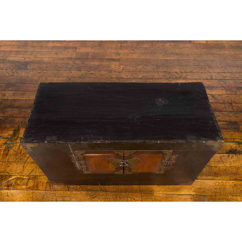 Korean Late 19th Century Two-Toned Side Chest with Brass Butterfly Hardware