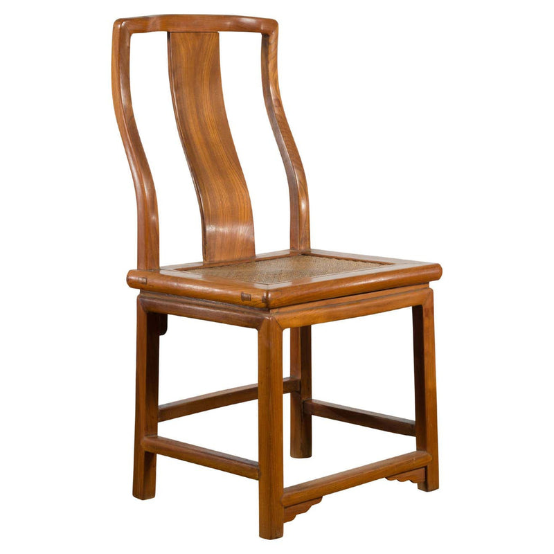 Chinese Early 20th Century Carved Elmwood Side Chair with Rattan Seat-YN4096-1. Asian & Chinese Furniture, Art, Antiques, Vintage Home Décor for sale at FEA Home