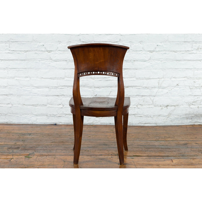 Vintage Indonesia Wooden Accent Chair with Pierced Circular Motifs Curving Back - Antique Chinese and Vintage Asian Furniture for Sale at FEA Home