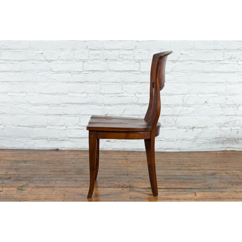 Vintage Indonesia Wooden Accent Chair with Pierced Circular Motifs Curving Back - Antique Chinese and Vintage Asian Furniture for Sale at FEA Home