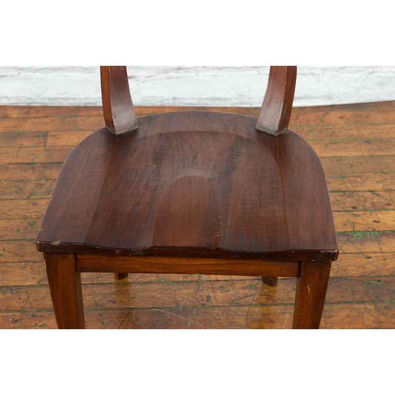 Vintage Indonesia Wooden Accent Chair with Pierced Circular Motifs Curving Back - Antique Chinese and Vintage Asian Furniture for Sale at FEA Home