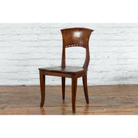 Vintage Indonesia Wooden Accent Chair with Pierced Circular Motifs Curving Back