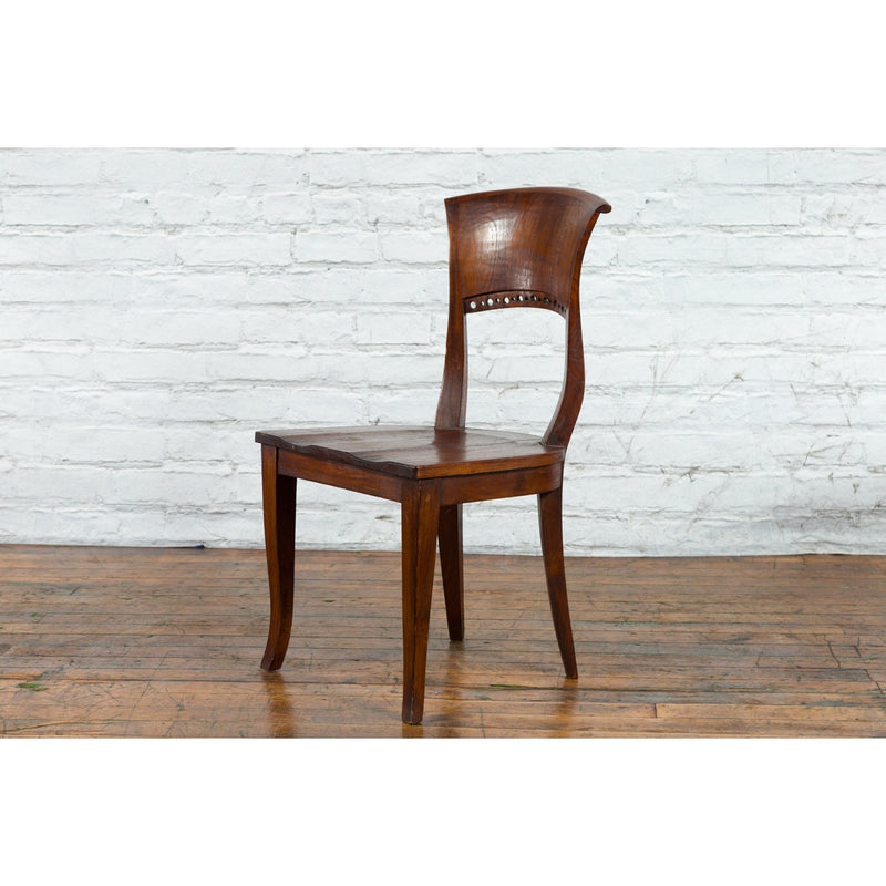 Vintage Indonesia Wooden Accent Chair with Pierced Circular Motifs Curving Back - Antique Chinese and Vintage Asian Furniture for Sale at FEA Home