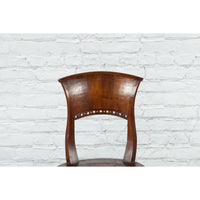 Vintage Indonesia Wooden Accent Chair with Pierced Circular Motifs Curving Back