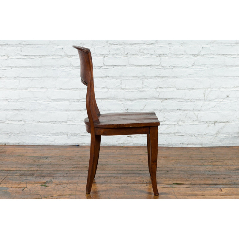 Vintage Indonesia Wooden Accent Chair with Pierced Circular Motifs Curving Back - Antique Chinese and Vintage Asian Furniture for Sale at FEA Home