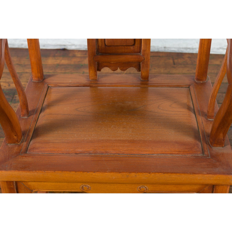 Pair of Chinese Qing Dynasty Carved and Lacquered Elmwood Armchairs-YN4108-14. Asian & Chinese Furniture, Art, Antiques, Vintage Home Décor for sale at FEA Home