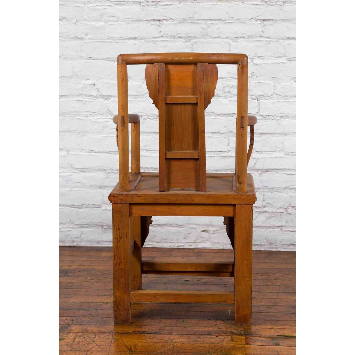 Chinese 19th Century Qing Dynasty Elm Armchair with Carved Traditional Motifs-15. Asian &amp; Chinese Furniture, Art, Antiques, Vintage Home Décor for sale at FEA Home