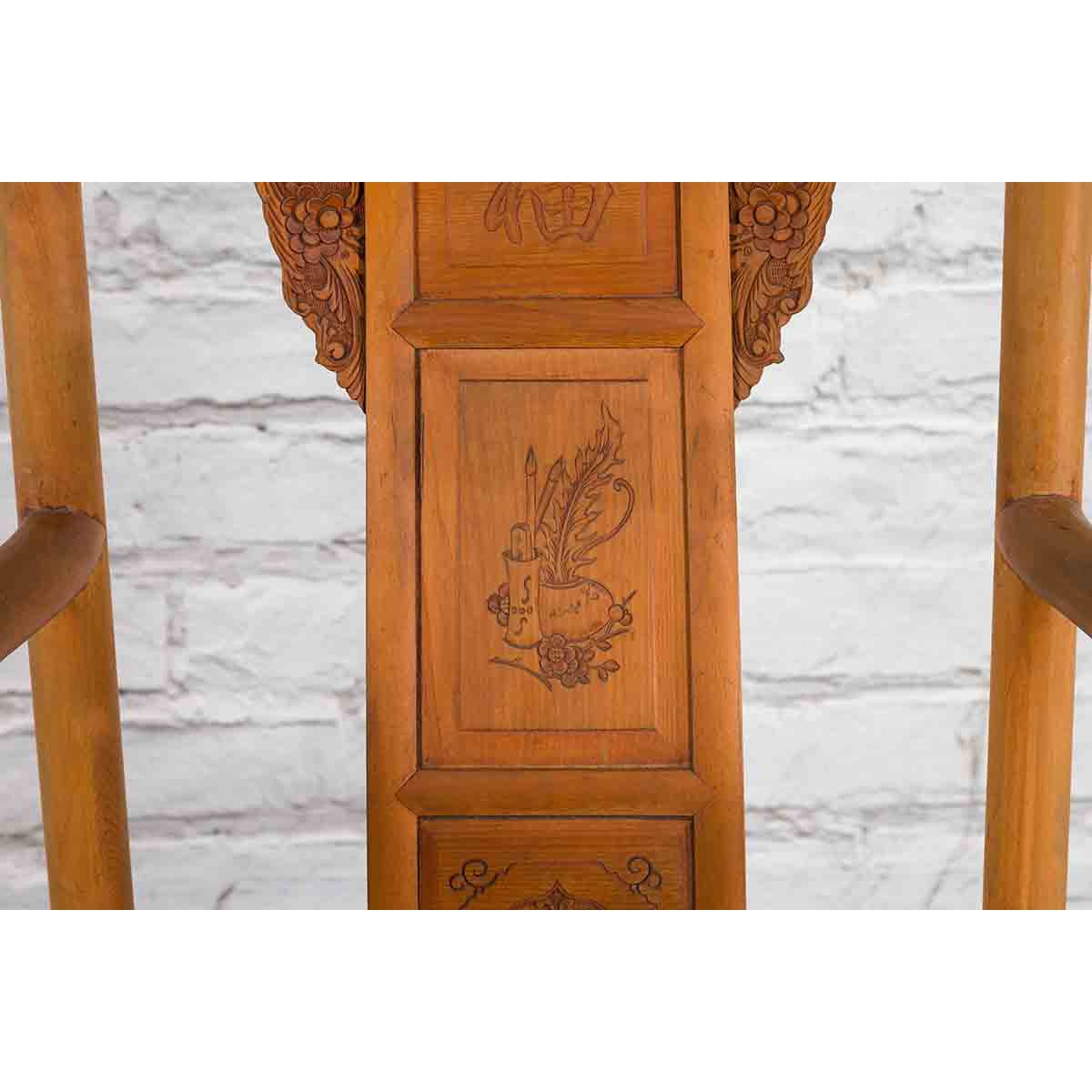 Chinese 19th Century Qing Dynasty Elm Armchair with Carved Traditional Motifs-6. Asian &amp; Chinese Furniture, Art, Antiques, Vintage Home Décor for sale at FEA Home