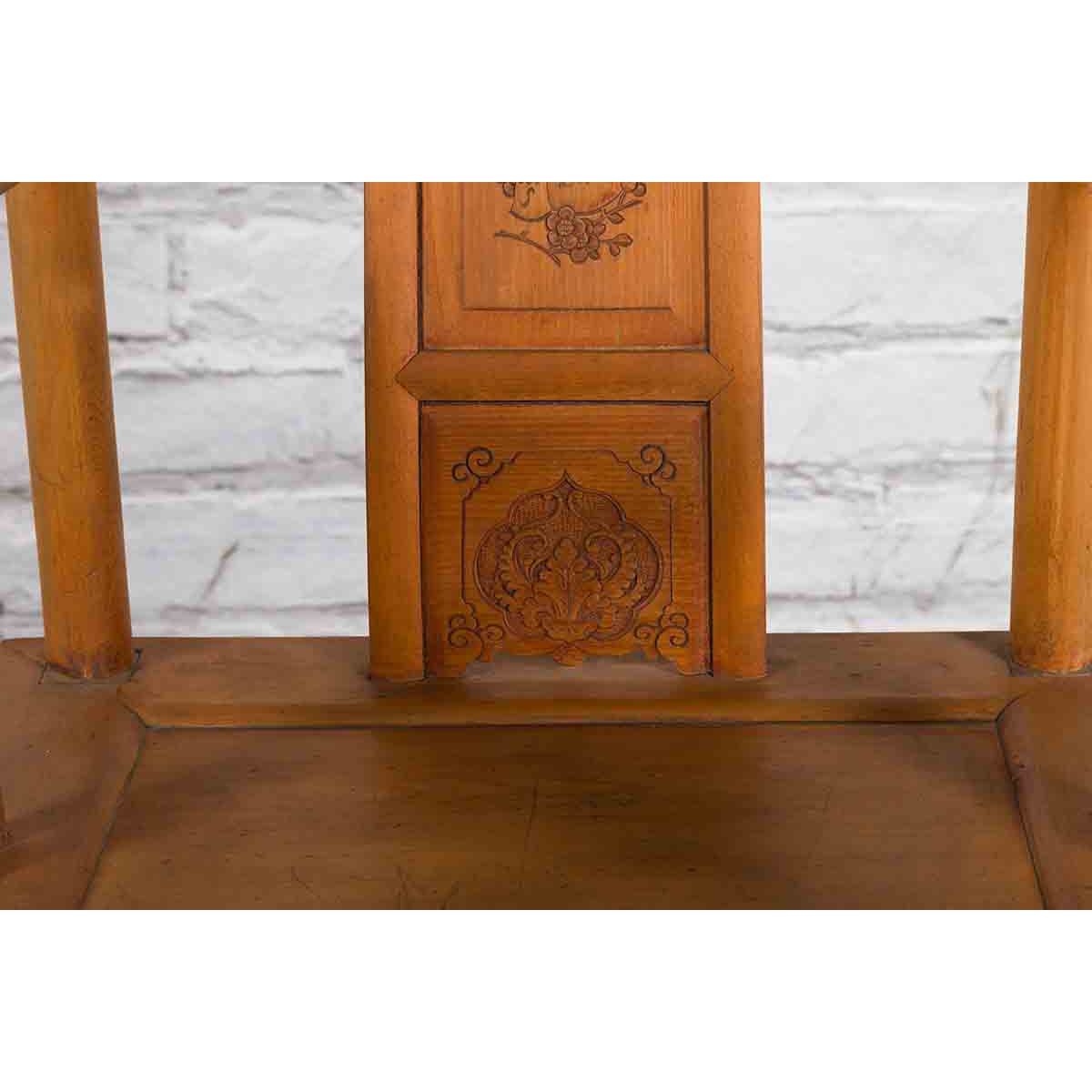 Chinese 19th Century Qing Dynasty Elm Armchair with Carved Traditional Motifs-7. Asian &amp; Chinese Furniture, Art, Antiques, Vintage Home Décor for sale at FEA Home