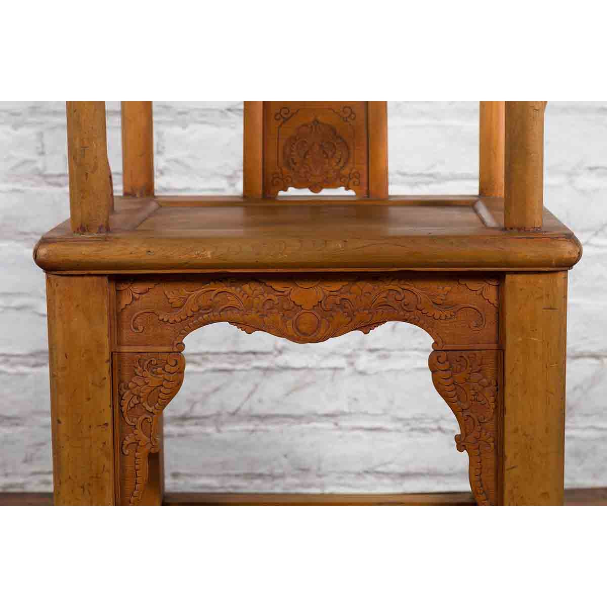 Chinese 19th Century Qing Dynasty Elm Armchair with Carved Traditional Motifs-11. Asian &amp; Chinese Furniture, Art, Antiques, Vintage Home Décor for sale at FEA Home