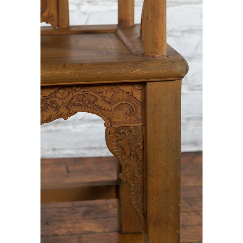 Chinese 19th Century Qing Dynasty Elm Armchair with Carved Traditional Motifs-YN4110B-12. Asian & Chinese Furniture, Art, Antiques, Vintage Home Décor for sale at FEA Home