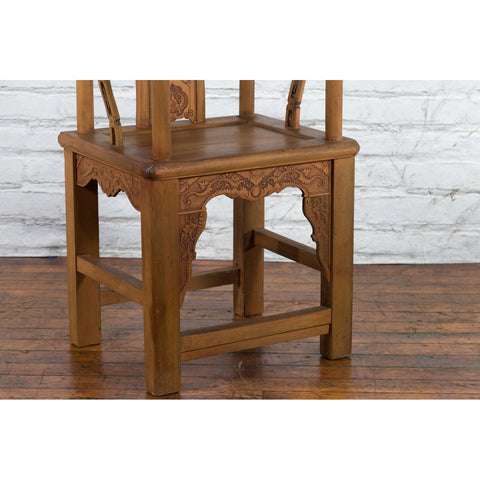 Chinese 19th Century Qing Dynasty Elm Armchair with Carved Traditional Motifs-15. Asian & Chinese Furniture, Art, Antiques, Vintage Home Décor for sale at FEA Home