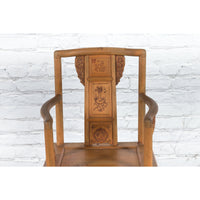 Chinese 19th Century Qing Dynasty Elm Armchair with Carved Traditional Motifs-YN4110B-4. Asian & Chinese Furniture, Art, Antiques, Vintage Home Décor for sale at FEA Home