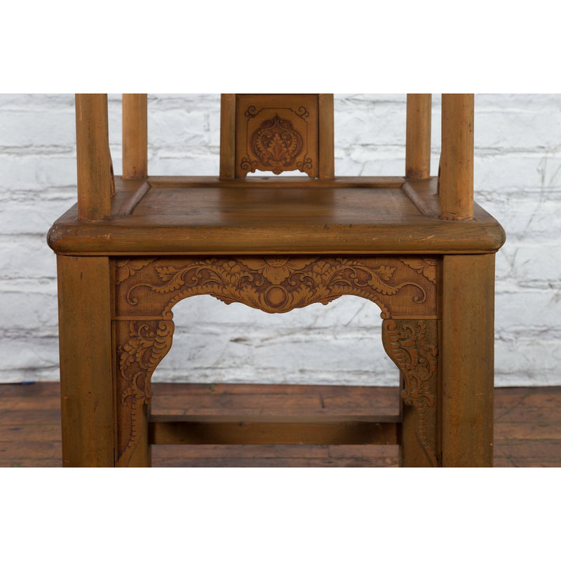 Chinese 19th Century Qing Dynasty Elm Armchair with Carved Traditional Motifs-YN4110B-8. Asian & Chinese Furniture, Art, Antiques, Vintage Home Décor for sale at FEA Home