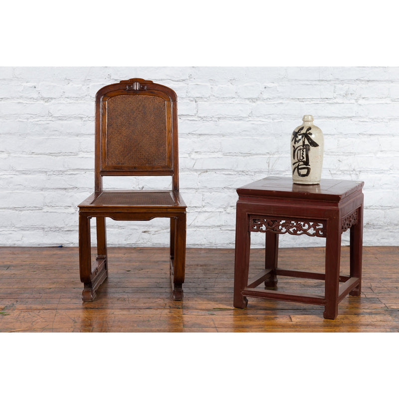 Chinese Qing Dynasty Period 19th Century Wooden Side Chair with Rattan Accents-YN4112-2. Asian & Chinese Furniture, Art, Antiques, Vintage Home Décor for sale at FEA Home
