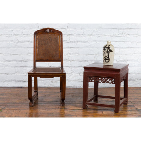 Chinese Qing Dynasty Period 19th Century Wooden Side Chair with Rattan Accents-YN4112-2. Asian & Chinese Furniture, Art, Antiques, Vintage Home Décor for sale at FEA Home
