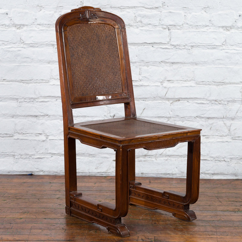 Chinese Qing Dynasty Period 19th Century Wooden Side Chair with Rattan Accents-YN4112-9. Asian & Chinese Furniture, Art, Antiques, Vintage Home Décor for sale at FEA Home