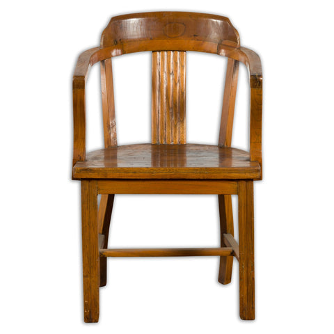 Chinese Early 20th Century Horseshoe Back Armchair with Carved Reeded Splat-YN4117-1. Asian & Chinese Furniture, Art, Antiques, Vintage Home Décor for sale at FEA Home