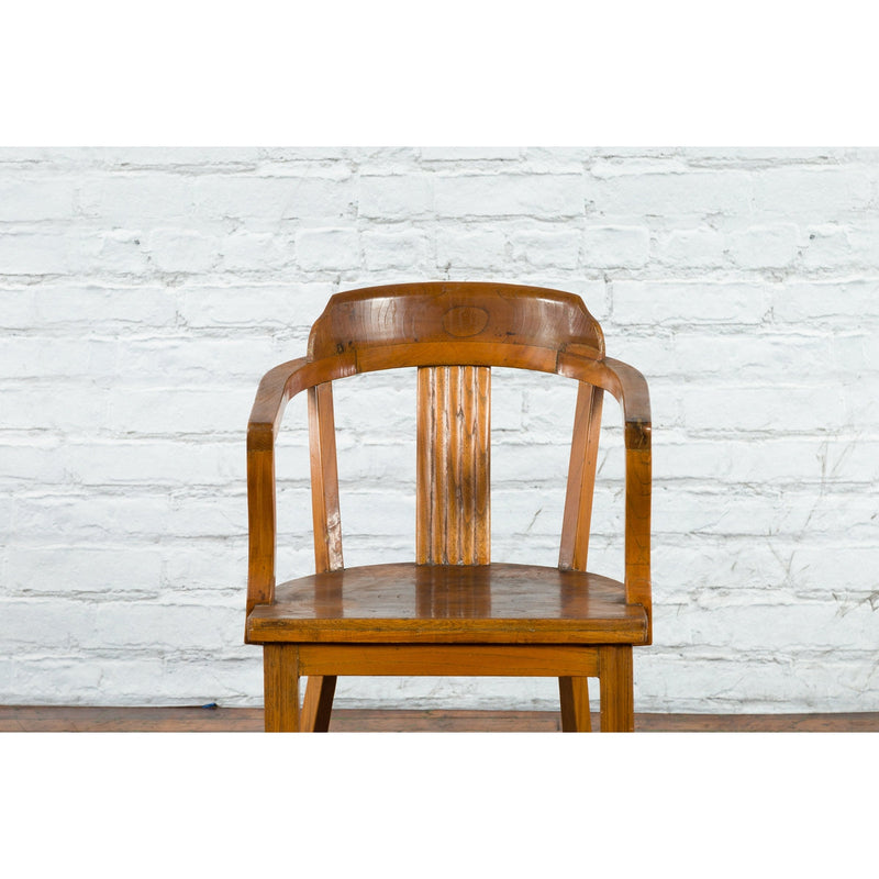 Chinese Early 20th Century Horseshoe Back Armchair with Carved Reeded Splat-YN4117-10. Asian & Chinese Furniture, Art, Antiques, Vintage Home Décor for sale at FEA Home