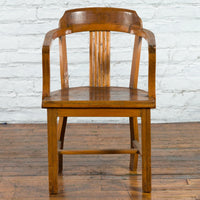 Chinese Early 20th Century Horseshoe Back Armchair with Carved Reeded Splat