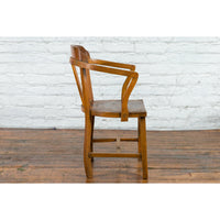 Chinese Early 20th Century Horseshoe Back Armchair with Carved Reeded Splat