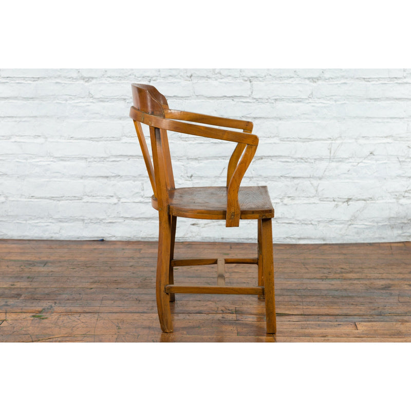 Chinese Early 20th Century Horseshoe Back Armchair with Carved Reeded Splat-YN4117-5. Asian & Chinese Furniture, Art, Antiques, Vintage Home Décor for sale at FEA Home