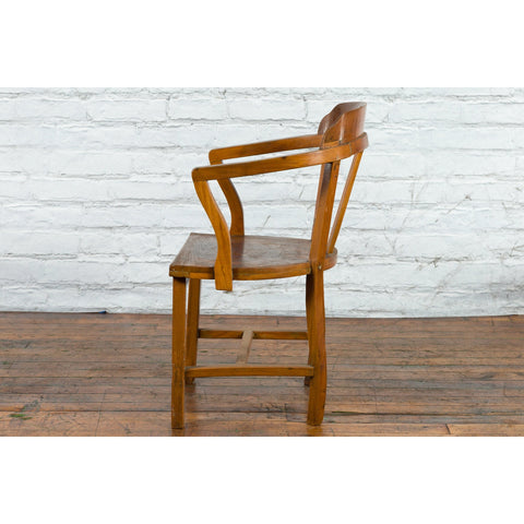 Chinese Early 20th Century Horseshoe Back Armchair with Carved Reeded Splat-YN4117-8. Asian & Chinese Furniture, Art, Antiques, Vintage Home Décor for sale at FEA Home