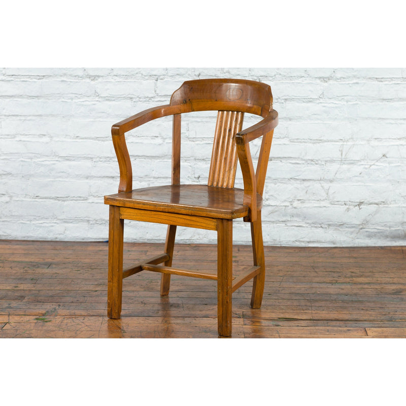 Chinese Early 20th Century Horseshoe Back Armchair with Carved Reeded Splat-YN4117-9. Asian & Chinese Furniture, Art, Antiques, Vintage Home Décor for sale at FEA Home