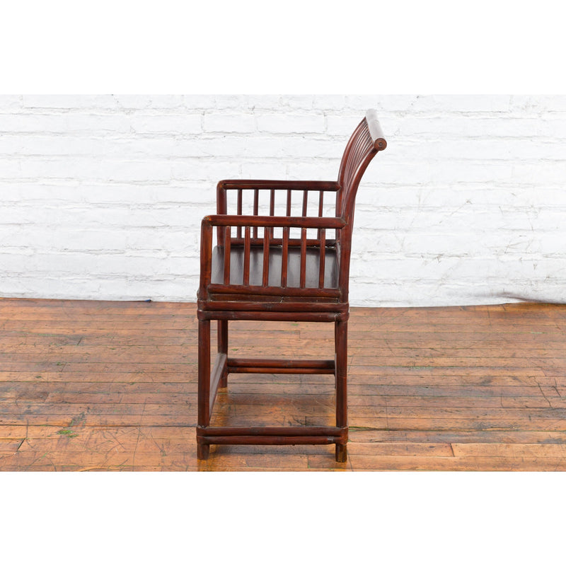 Chinese Qing Dynasty 19th Century Curved Stickback Dark Brown Lacquered Armchair-10. Asian & Chinese Furniture, Art, Antiques, Vintage Home Décor for sale at FEA Home