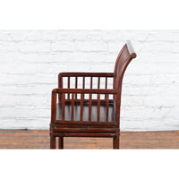 Chinese Qing Dynasty 19th Century Curved Stickback Dark Brown Lacquered Armchair