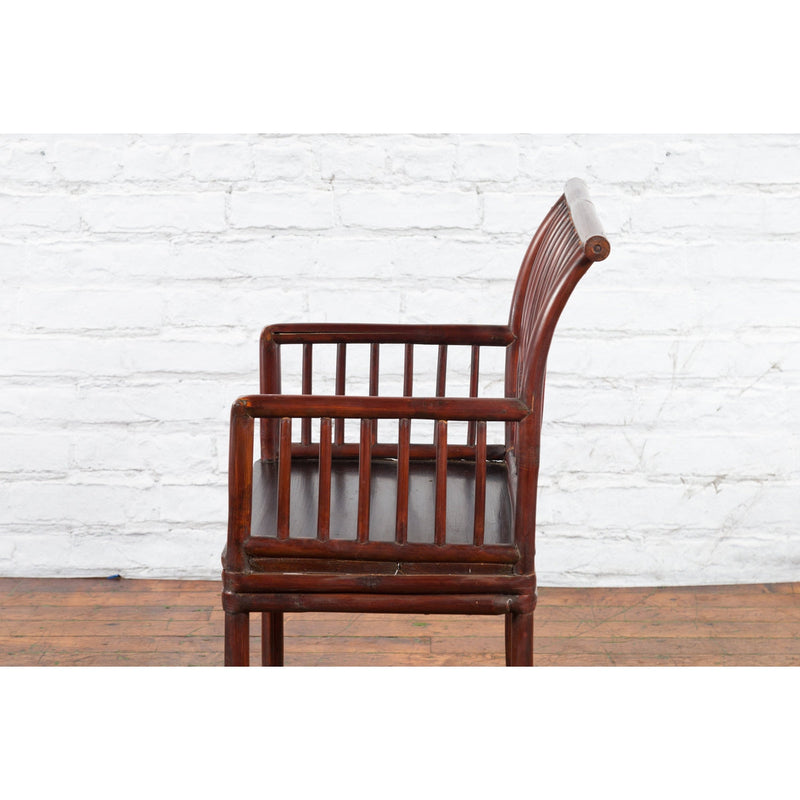 Chinese Qing Dynasty 19th Century Curved Stickback Dark Brown Lacquered Armchair-11. Asian & Chinese Furniture, Art, Antiques, Vintage Home Décor for sale at FEA Home
