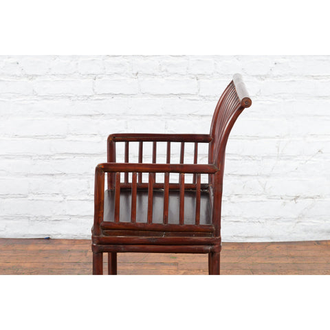Chinese Qing Dynasty 19th Century Curved Stickback Dark Brown Lacquered Armchair-11. Asian & Chinese Furniture, Art, Antiques, Vintage Home Décor for sale at FEA Home