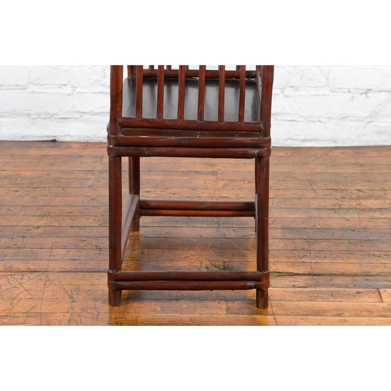 Chinese Qing Dynasty 19th Century Curved Stickback Dark Brown Lacquered Armchair-12. Asian & Chinese Furniture, Art, Antiques, Vintage Home Décor for sale at FEA Home
