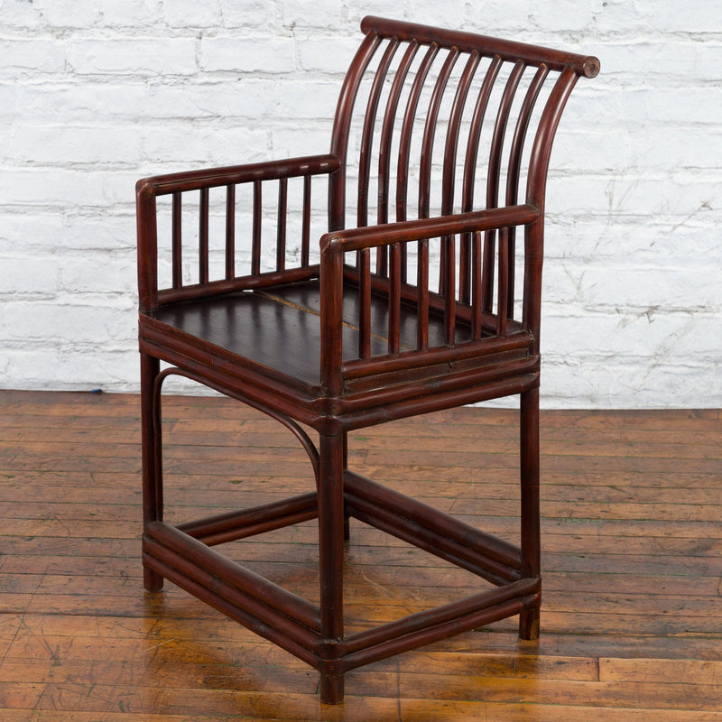 Chinese Qing Dynasty 19th Century Curved Stickback Dark Brown Lacquered Armchair-2. Asian & Chinese Furniture, Art, Antiques, Vintage Home Décor for sale at FEA Home