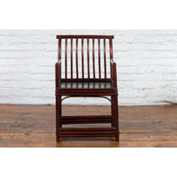 Chinese Qing Dynasty 19th Century Curved Stickback Dark Brown Lacquered Armchair