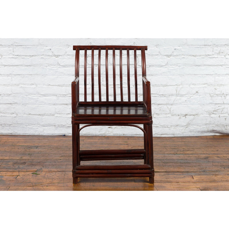 Chinese Qing Dynasty 19th Century Curved Stickback Dark Brown Lacquered Armchair-3. Asian & Chinese Furniture, Art, Antiques, Vintage Home Décor for sale at FEA Home