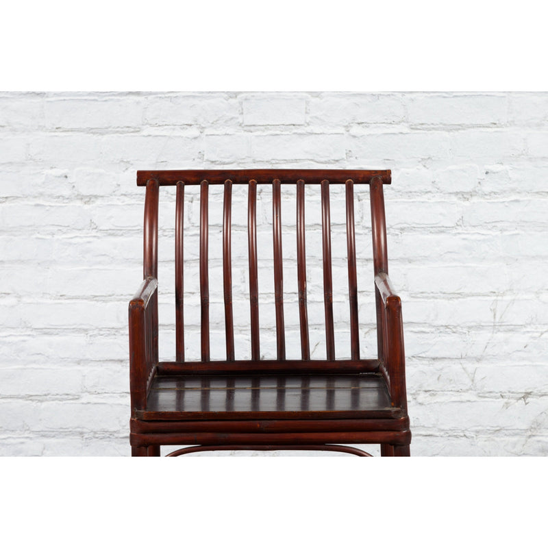 Chinese Qing Dynasty 19th Century Curved Stickback Dark Brown Lacquered Armchair-4. Asian & Chinese Furniture, Art, Antiques, Vintage Home Décor for sale at FEA Home