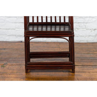 Chinese Qing Dynasty 19th Century Curved Stickback Dark Brown Lacquered Armchair