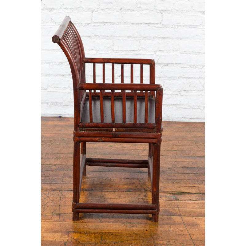 Chinese Qing Dynasty 19th Century Curved Stickback Dark Brown Lacquered Armchair-7. Asian & Chinese Furniture, Art, Antiques, Vintage Home Décor for sale at FEA Home