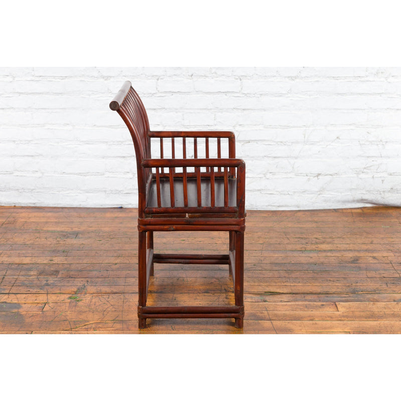 Chinese Qing Dynasty 19th Century Curved Stickback Dark Brown Lacquered Armchair-8. Asian & Chinese Furniture, Art, Antiques, Vintage Home Décor for sale at FEA Home