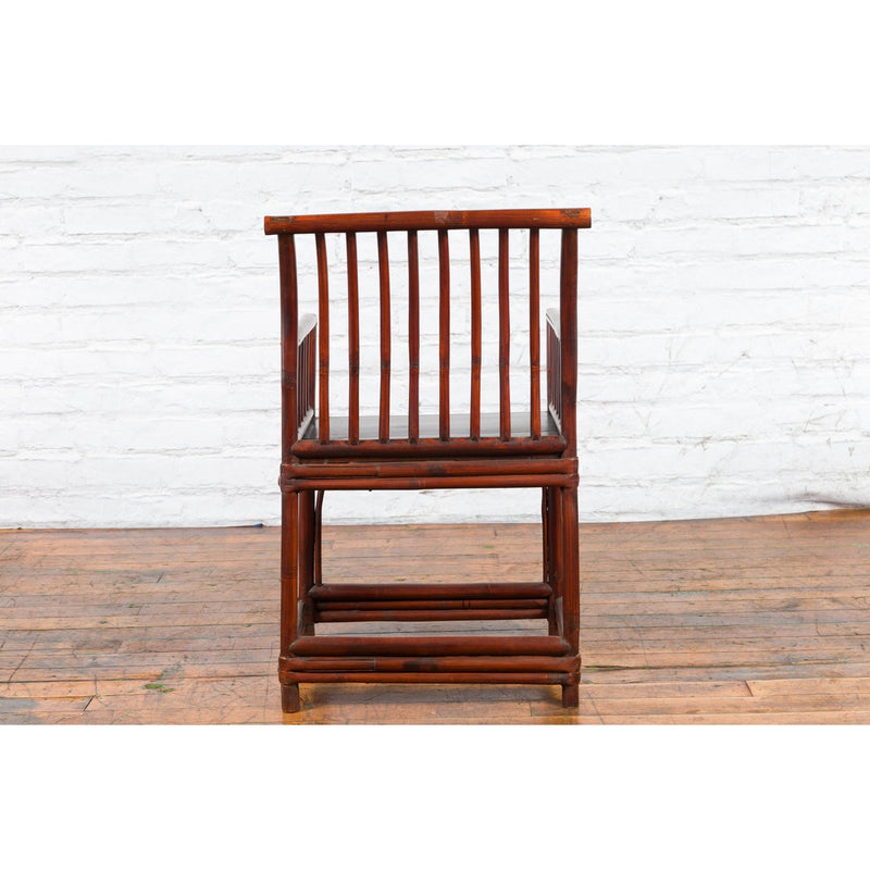 Chinese Qing Dynasty 19th Century Curved Stickback Dark Brown Lacquered Armchair-9. Asian & Chinese Furniture, Art, Antiques, Vintage Home Décor for sale at FEA Home