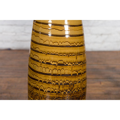 Prem Collection Thai Artisan Yellow and Brown Ceramic Vase with Spiraling Décor-YN4156-4. Asian & Chinese Furniture, Art, Antiques, Vintage Home Décor for sale at FEA Home