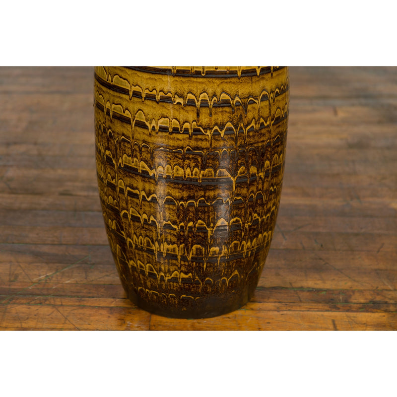 Prem Collection Thai Artisan Yellow and Brown Ceramic Vase with Spiraling Décor-YN4156-5. Asian & Chinese Furniture, Art, Antiques, Vintage Home Décor for sale at FEA Home
