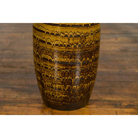 Prem Collection Thai Artisan Yellow and Brown Ceramic Vase with Spiraling Décor-YN4156-5. Asian & Chinese Furniture, Art, Antiques, Vintage Home Décor for sale at FEA Home