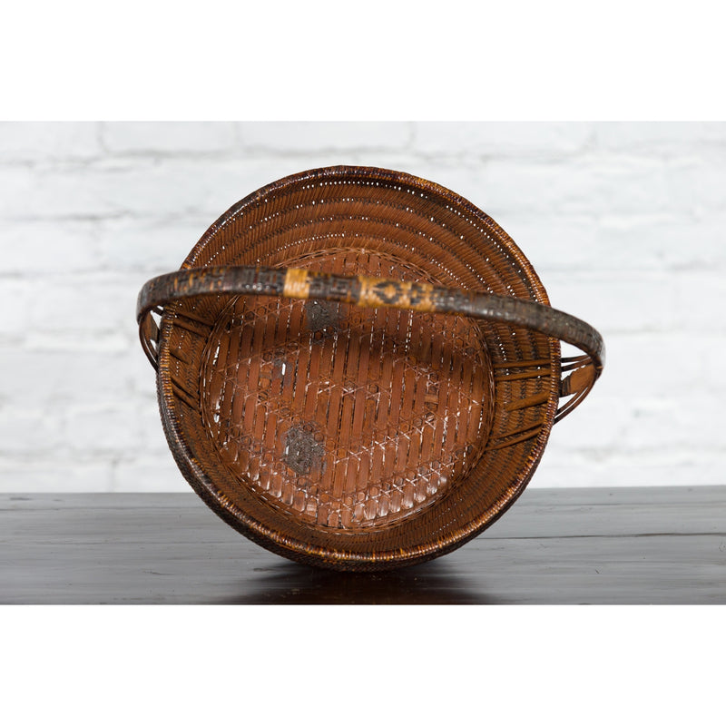 19th Century Chinese Qing Dynasty Handwoven Rattan and Bamboo Basket with Handle-9. Asian & Chinese Furniture, Art, Antiques, Vintage Home Décor for sale at FEA Home