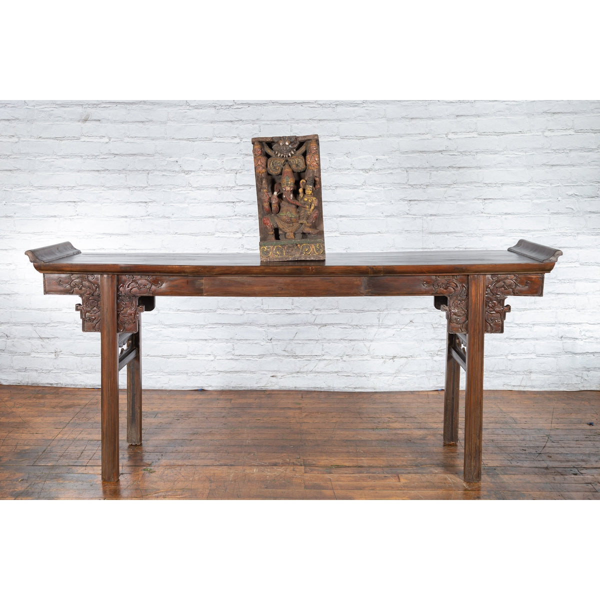 19th Century Indian Multicolor Temple Carving Depicting Ganesha with Consort-2. Asian & Chinese Furniture, Art, Antiques, Vintage Home Décor for sale at FEA Home